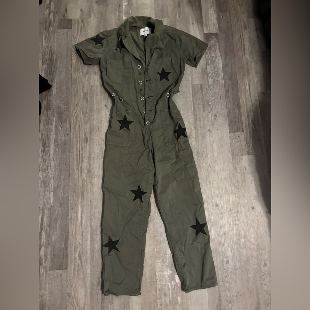 pistola Olive Utility Jumpsuit with Black Star Accents